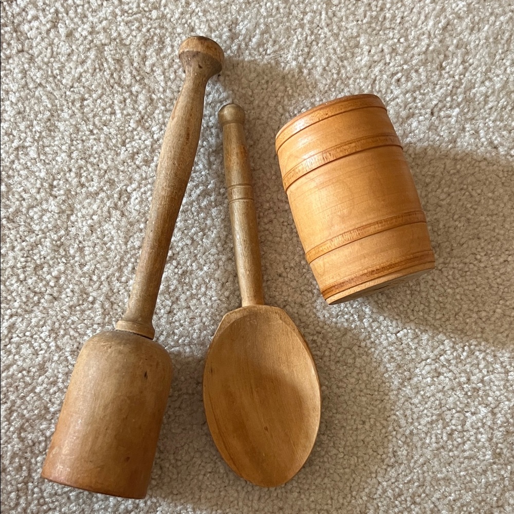 Bundle of Antique Wooden Kitchen Utensils